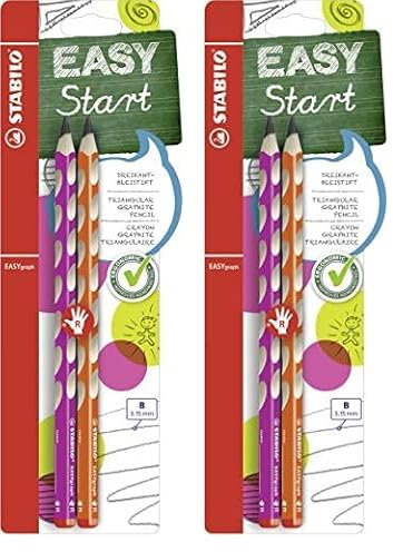 STABILO-Ergonomischer Dreikant-Bleistift für Rechtshänder-EASYgraph in pink/orange-2x 2er Pack-Härtegrad B
