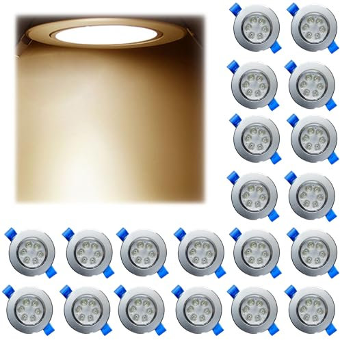 SUBTLETY LED Einbaustrahler 3W LED Spots 270LM 20 Stück Einbauleuchten Set IP21 Deckenspots aus Aluminium Spotlights für Wohnzimmer Küche Schlafzimmer Flur Bad (Warmweiß)