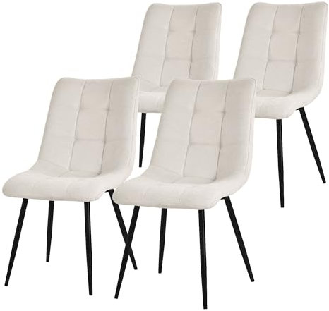 ML-Design Set de 4 Chaises de Salle à Manger Beige, avec Revêtement en Tissu Polyester et Pieds Métalliques Noirs, Chaises de Cuisine avec Dossier, Chaises Rembourrées pour Salon Bureau, Kit Montage
