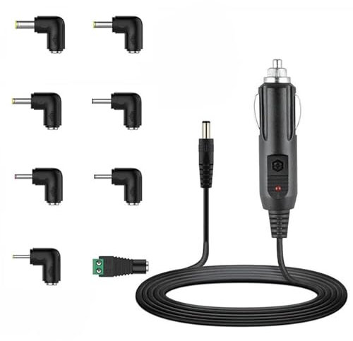Universal 12V 2A DC Car Charger 5.5x2.1mm to Cigarette Lighter Adapter with 8 Connectors for DVD Player, GPS, Bluetooth Speakers, Breast Pump, Camera, Router