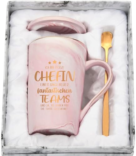 CHUIN DRUCK Chefin Geschenk Tasse mit Spruch - Ich bin stolze Chefin eines ungeheuer fantastischen Teams - Lustige Geschenkideen Arbeit Büro Weihnachten Geschenk, 400ml Rosa