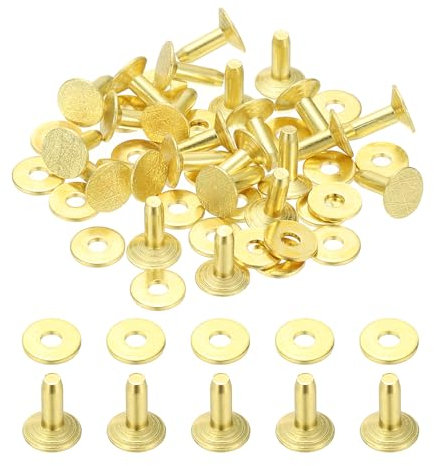 PATIKIL 9x3.3x9mm Rivets Et Rondelles En Cuir, 24 Ensembles De Rivets Et Rondelles En Laiton Attaches Métalliques Pour L'artisanat En Cuir, Ceintures, Portefeuilles, Colliers, Bricolage