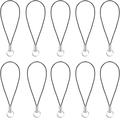 10 Pieces Silver Tone Black Lanyard Cell Phone Charm Split Ring Strap, Clasp Lariat Cord Strap for Mobile Cell Phone/Mp3/Mp4/Usb Flash Drive//Keyrin Clever Design, Cell Phone Charm Accessories