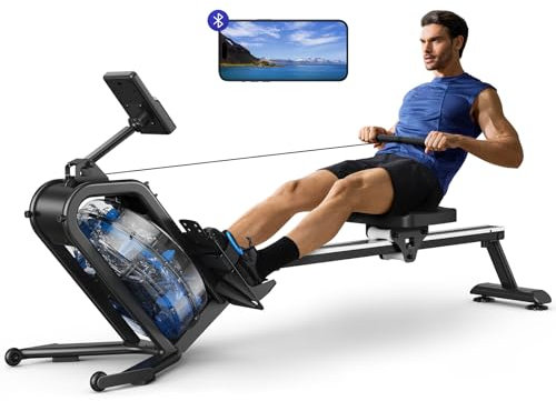MERACH Wasserrudergerät für Zuhause, Rudergerät mit 15L Wasserwiderstand, Bluetooth & APP-Konnektivität, iPad-Halterung, Ergonomischer Sitz, Platzsparende Vertikale Aufbewahrung