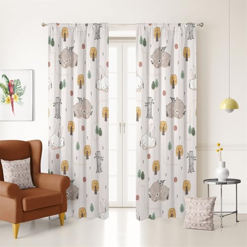 Koudi Kinder Vorhänge Blickdichte Tier-Muster Verdunkelungsvorhang Pflanze Wald Vorhänge Gardinen für Schlafzimmer Wohnzimmer, 2 Stück, 160 x 70cm (H x B)
