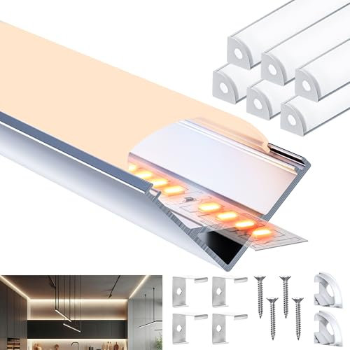 Brillivanture LED Eckprofil 2M / LED Profil V Form 2M / Profil 45 Grad Aluminiumprofil mit milchigem Abdeckpaneel, Montageklammern und Endkappen für indirekte Beleuchtung, für Corner geeignet