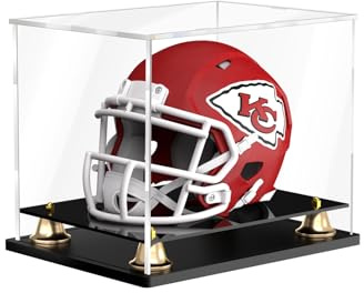 XINISS Mini Football Helmet Display Case, Acrylic Box 8.3x6.3x7.1in | Protective Glass Box for Baseball Helmet with Metal Bell Base, Dustproof, Quick Assembly, Crystal-Clear Thickened Acrylic