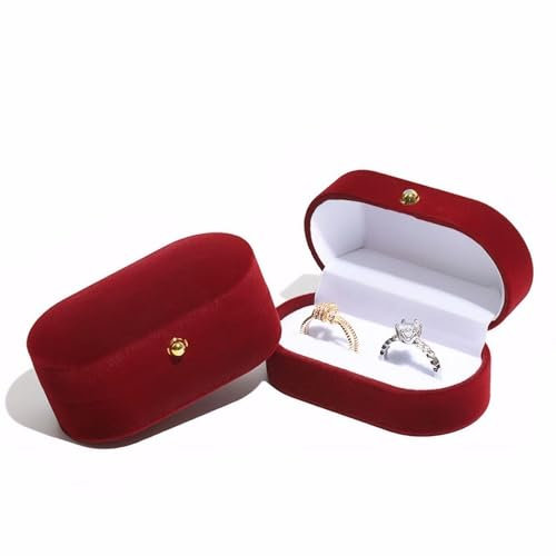 Cuicany Ovale Ehering Box, Doppelschlitze Samt Ringbox, Samt Ringschachtel, Ringbox für Vorschlag, Ring Schmuckschatullen für Geburtstag, Alentinstag, Geschenk, Reisen Schmuckaufbewahrung (Rot)