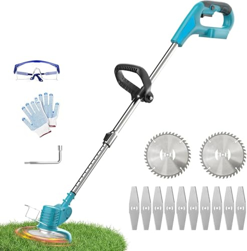 Tondeuse à Gazon sans Fil, Compatible avec Makita 18 V, Coupe-Bordures à Batterie, Tondeuse électrique sans Fil avec 12 Lames, tête réglable 2-en-1 et Manche télescopique (sans Batterie),150W