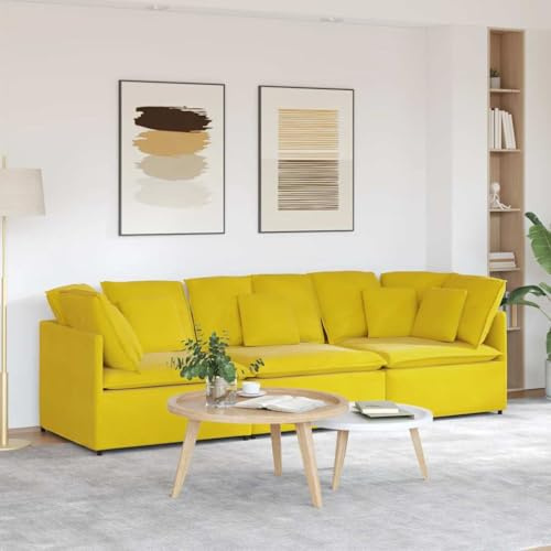 Qnhdfrt Modulares Sofa Samt Gelb 300x100 cm Eckcouch Wohnzimmer Lounge mit Kissen Bequem