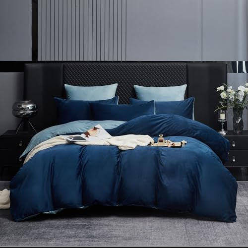 Boqingzhu Warme Plüsch Bettwäsche 200x220 cm Blau Dunkelblau Hellblau Cashmere Touch Winter Flauschig Kuschelig Weich Teddy Fleece Biber Flanell Samt Wendebettwäsche Bettbezug Set