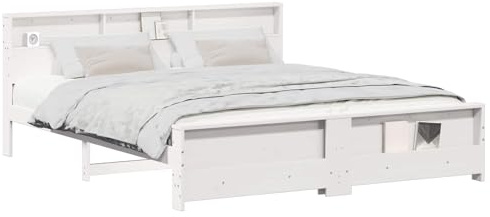 vidaXL Bed Frame with Headboard White 200 x 200 cm Engineered Wood, Modern Pine Wood Platform Bed Frame, Sturdy Minimalist Design, Quality Bedroom Furniture for Functional and Stylish Use