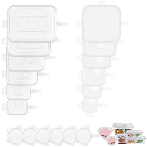 Samsco Lot de 18 couvercles extensibles en silicone réutilisables de différentes tailles, extensibles et durables, idéaux pour bols, tasses, boîtes et fruits, blancs