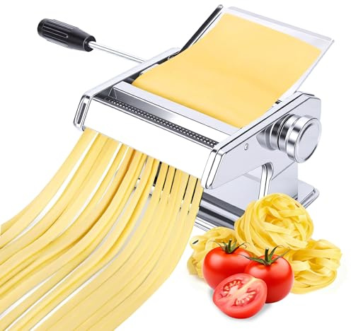 Nudelmaschine Manuell Edelstahl Teigausrollmaschine | 9 Stärkeeinstellungen, 2 Schneider, für Spaghetti, Fettuccini, Lasagne