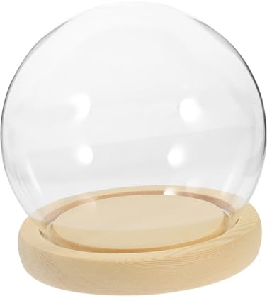 TOYANDONA Cloche en Verre Décorative avec Base en Bois Naturel, Dôme de Conservation Transparent pour Fleurs Éternelles, Terrarium Polyvalent pour Plantes Stabilisées et Objets Décoratifs,