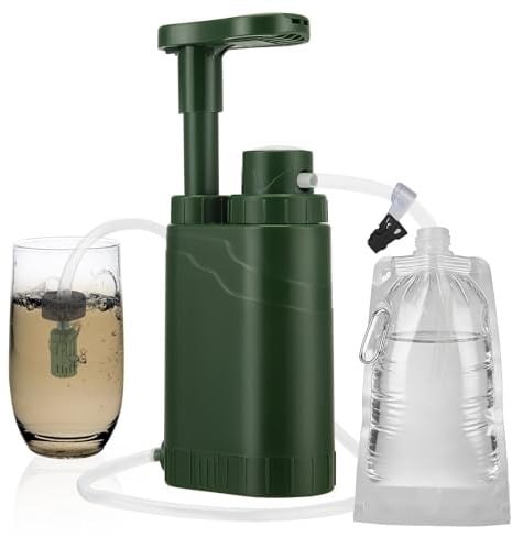 GJCrafts Depuratore acqua portatile per campeggio, escursionismo e trekking, filtro da 0,01 micron, 2000 ml, filtro per acqua potabile da sopravvivenza all'aperto per campeggio e emergenze