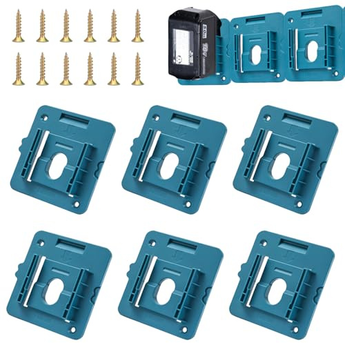 6 Stück Batteriehalter Für Makita 18v Akku,14,4v/18v Akku Halterung | Batteriehalter Halterung Mit Schrauben Blau Wandhalterung Akkuhalter Kompatibel Bl1860 1850 1840 1830 1820 1815 Akku