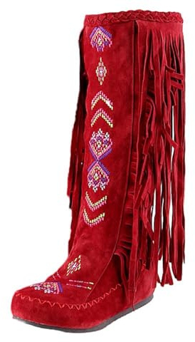 Générique Stivali alti da donna fino al ginocchio con tacco spesso decorati con frange ricamate false alla moda invernale, scarpe eleganti e comode alla moda quotidiana