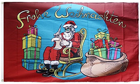 Flaggenfritze Fahne Weihnachten 90x150 cm mit 2 Metallösen, Flagge Weihnachtsmann im Schaukelstuhl, wetterbeständig, Polyester, doppelt genäht, Weihnachtsflagge Deko