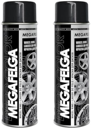 MEGAFELGA ALLOY WHEEL ACRYL SPRAY PAINT 500ml REFURBISH RESTORE WHEELS RIMS MOTO SPORT CAR AUTO FAST DRYING RESISTANT (black gloss)