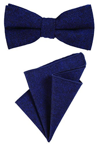 DonDon Herren Fliege 12 x 6 cm gebunden längenverstellbar und Einstecktuch 23 x 23 cm farblich passend aus Baumwolle blau