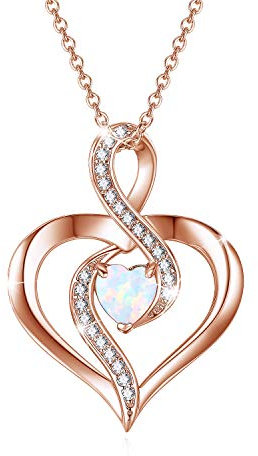 Necklace for Women Rose Gold 925 Sterling Silver Infinity Necklaces Love Heart Opal Pendant Jewellery Gifts for Wife Mother Best Friend