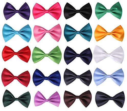 JIAKAI 20pcs Pre-tied Bow ties,Solid Color Adjustable Bow Tie Collection, For Kids And Boys（10 Mixed Color, 2 of each color,Random Color）
