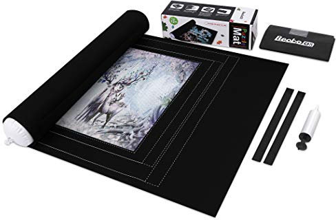 Becko US Puzzle Roll Jigsaw Storage Felt Mat with Frame Lines, Jigroll Up to 1,500 Pieces, Environmental Friendly Material for Jigsaw Puzzle Player, Box with Drawstring Storage Bag