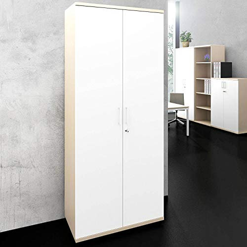 Profi Aktenschrank abschließbar 5 OH Weiß-Ahorn Schrank Büroschrank Flügeltürenschrank