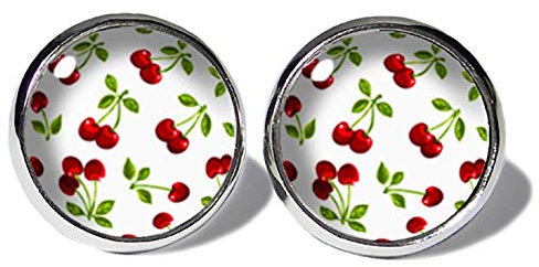 Kleine Kirschen Ohrstecker ABOUKI Damen Mädchen Kind Kinder Edelstahl Ohrschmuck Motiv Kirsche Cherry Rockabilly handgefertigte Ohrringe silber-farben