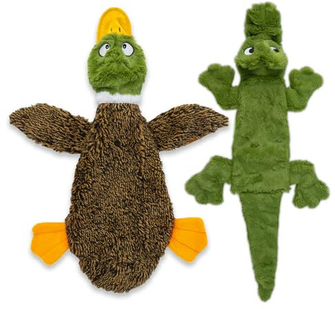 2-in-1 Quietschendes Hundespielzeug mit weichem, strapazierfähigem Stoff für kleine, mittlere und große Haustiere by Best Pet Supplies -Keine Füllung für das Spielen im Haus, Ente & Alligator, size S