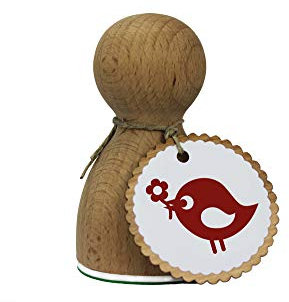 orig. Stemplino® Maxi Stempel XL - Vögelchen mit Blume - Für Karten, Geschenke und Selbstgemachtes DIY - hochwertiger Holzstempel 78x46 mm rund - auch schön als Geschenk für Ostern Osternest Vintage