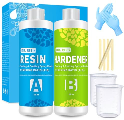 Crystal Clear Epoxy Resin Kit - DR. RESIN 32oz/946ml Resin Kits for Beginners, food safe epoxy resin for DIY, Jewelry Making, Tumbler, River Table Tops with Measuring Cups Sticks and Glove