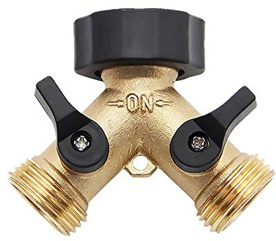 Shiwaki 3/4 Hahn-Y-Verteiler,Gartenschlauch-Verteiler,Y-Ventil, Zweiwege-Messing-Hahnverteiler mit Komfortgriff-Absperrventilen
