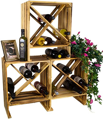 Kistenkolli Altes Land Weinregalkiste X weiß/Natur/geflammt Maße 50x40x27cm Regalkiste Flaschenablage Weinschrank Weinkiste Flaschenkiste (3er Set Weinregal X geflammt)