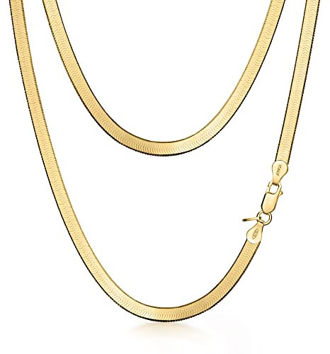 Amberta Damen Flache Schlangen Halskette aus 925 Sterling Silber: 18K Vergoldet 4.5 mm 50 cm