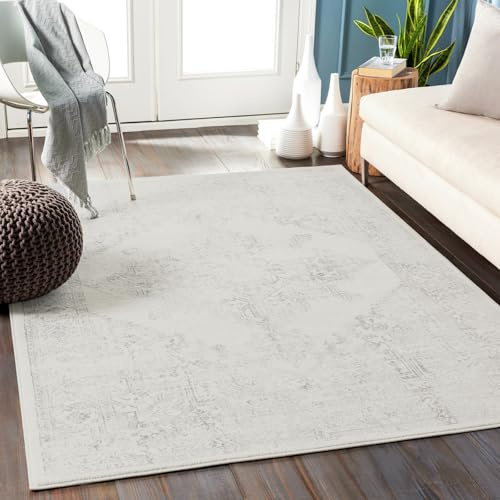 Livabliss Roma Vintage groß - Orientalischer Wohnzimmer 160x216 cm, Esszimmer, Schlafzimmer - Boho Kurzflor e für einfache Pflege - Elfenbein und Grau