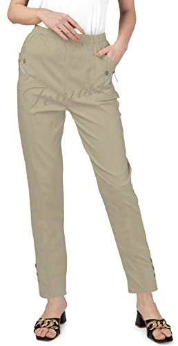 femiss Pantalon élastique taille haute pour femme, coupe décontractée, décontracté, doux, extensible et léger, beige, 46