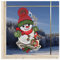 DSD Design-Studio Drechsler Winter-Fensterbild niedlicher Schneemann Fenster-Dekoration Weihnachten aus Plauener Spitze mit Vögelchen 24x15 cm