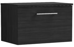 nuie ARN622W Arno Modern Bathroom Wall Hung 1 Drawer Vanity Unit with Colour Worktop, 600mm, Woodgrain Charcoal Black