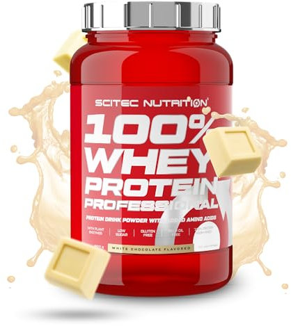 Scitec Nutrition 100% Whey Protein Professional - Amélioré avec des acides aminés supplémentaires et des enzymes digestives - Sans gluten - Sans huile de palme, 920 g, Chocolat blanc