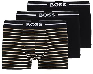 BOSS Mens Trunk 3P Bold Design Triple-Pack of Logo-Waistband Trunks in Stretch Cotton