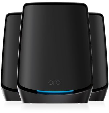 NETGEAR Orbi WiFi 6 Mesh WLAN System (RBK863SB), Triband Mesh, Router mit 2 Satelliten-Repeatern, Abdeckung von bis zu 540 m² und 100 Geräten, Armor Abonnement, AX6000 (bis zu 6 GBit/s)
