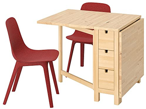Ikea NORDEN/ODGER Tisch und 2 Stühle, 26/89/152 cm, birch/rot