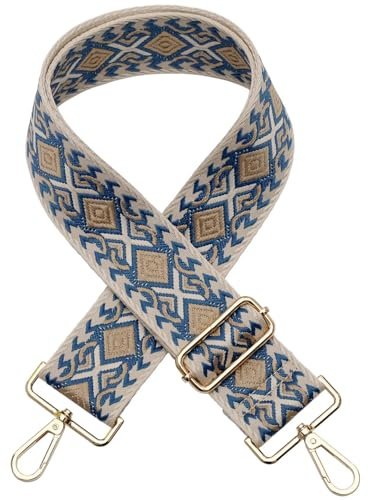 AYUEBO Taschengurt 5CM Breit Schultergurt Damen Schulterriemen für Taschen | Zum Wechseln Verstellbarer Riemen 80-140cm Taschengurt DIY Zubehör für Schultertasche B&Blau&Beige Gold Clasp