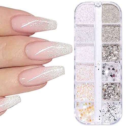 GZSYY Nagel Glitzer Schimmernder Zucker 12 Designs Glitzerpuder Weiß Effekt Glitter Nägel Laser Pailletten