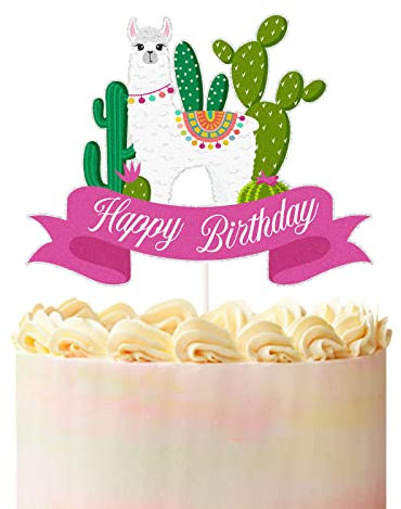 Lama Kaktus Happy Birthday Kuchendekoration, mexikanisches Alpaka, Fiesta, Babyparty, Party-Dekoration – Lama-Dekoration für den ersten Geburtstag, Party-Dekoration