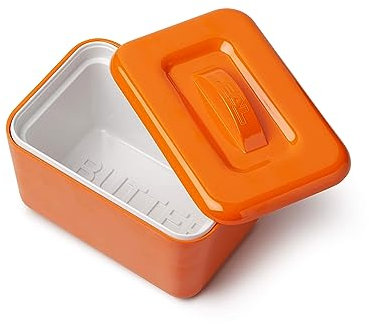 Zeal Insulated Butter Dish, Large 500 grams Capacity Double Walled Butter Tub/Container with Lid, Melamine - Neon Orange