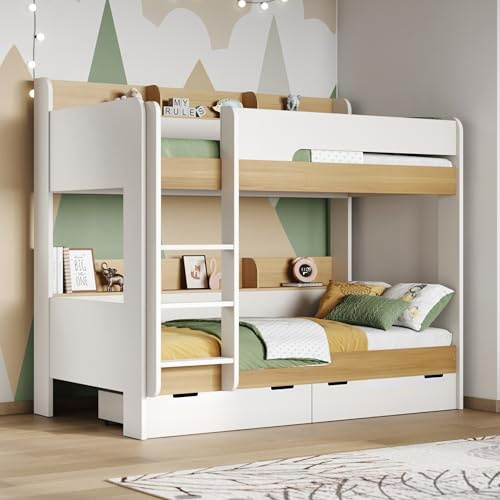Flair - Eddie Storage Double Bunk Bed for Kids with Shelves (Oak) | Heavy Duty Bunk Bed with Storage, Secure Ladder for Easy Access, Sleek and Stylish