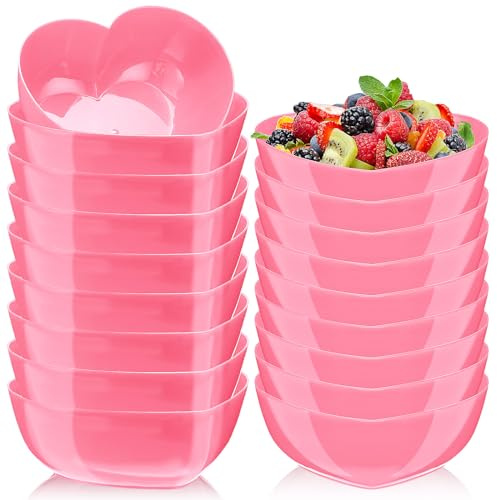 Ziliny Pink Heart Shaped Dessert Bowls, 18 Pcs, 7.48 Inch, Plastic